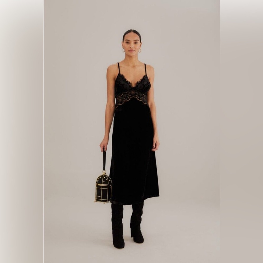 Farm Rio Black Richelieu Velvet Slip
Dress